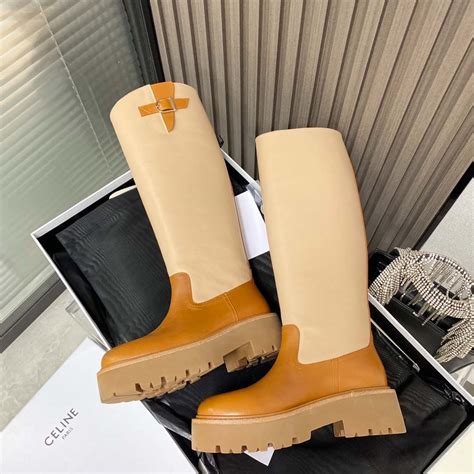 Celine high boots in beige leather 